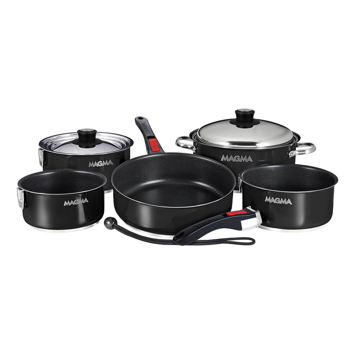 Magma Nestable 10 Piece Induction Non-Stick Enamel Finish Cookware Set - Jet Black [A10-366-JB-2-IN]